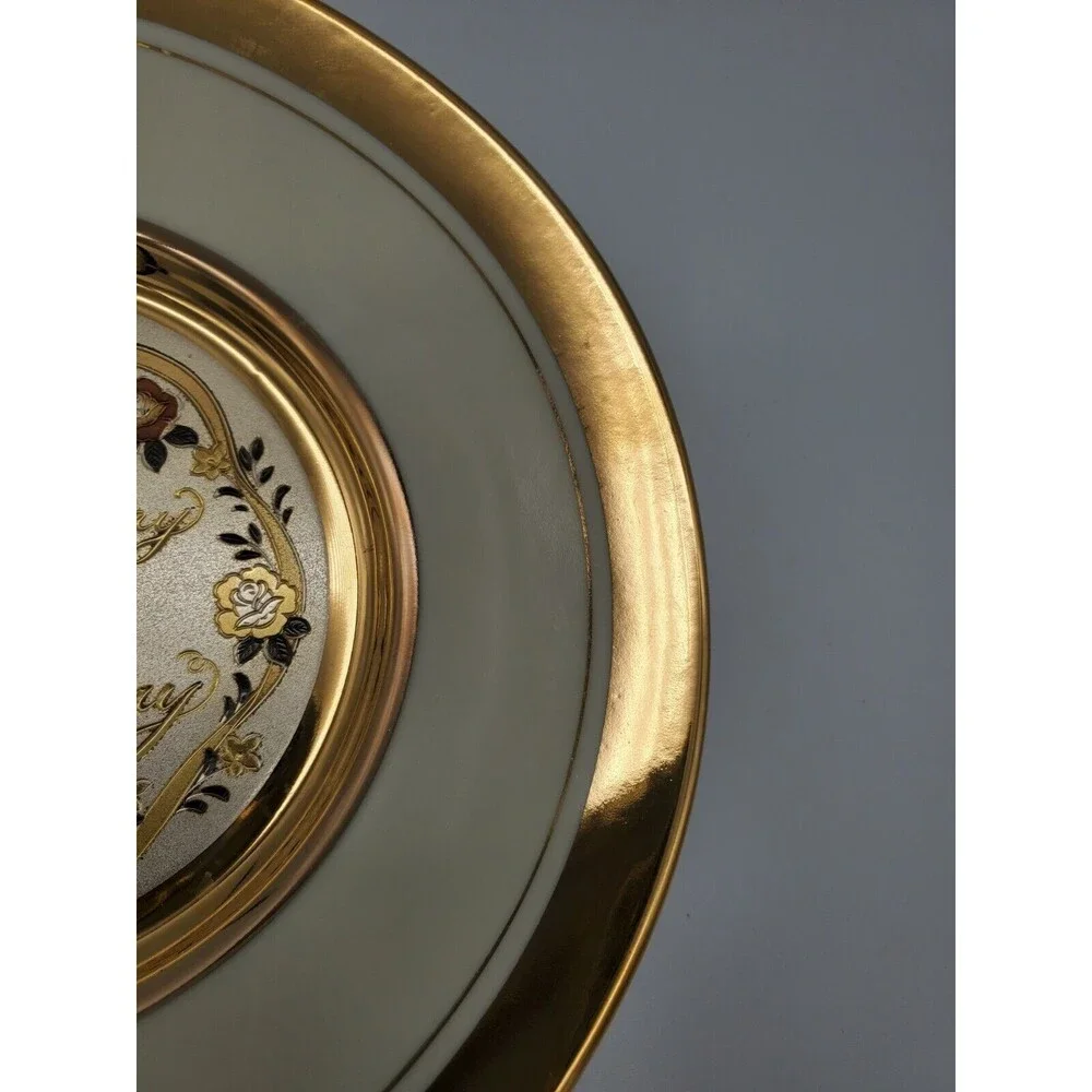Dynasty Gallery Chokin Art Happy 50th Anniversary Plate 24KT Gold Rim
